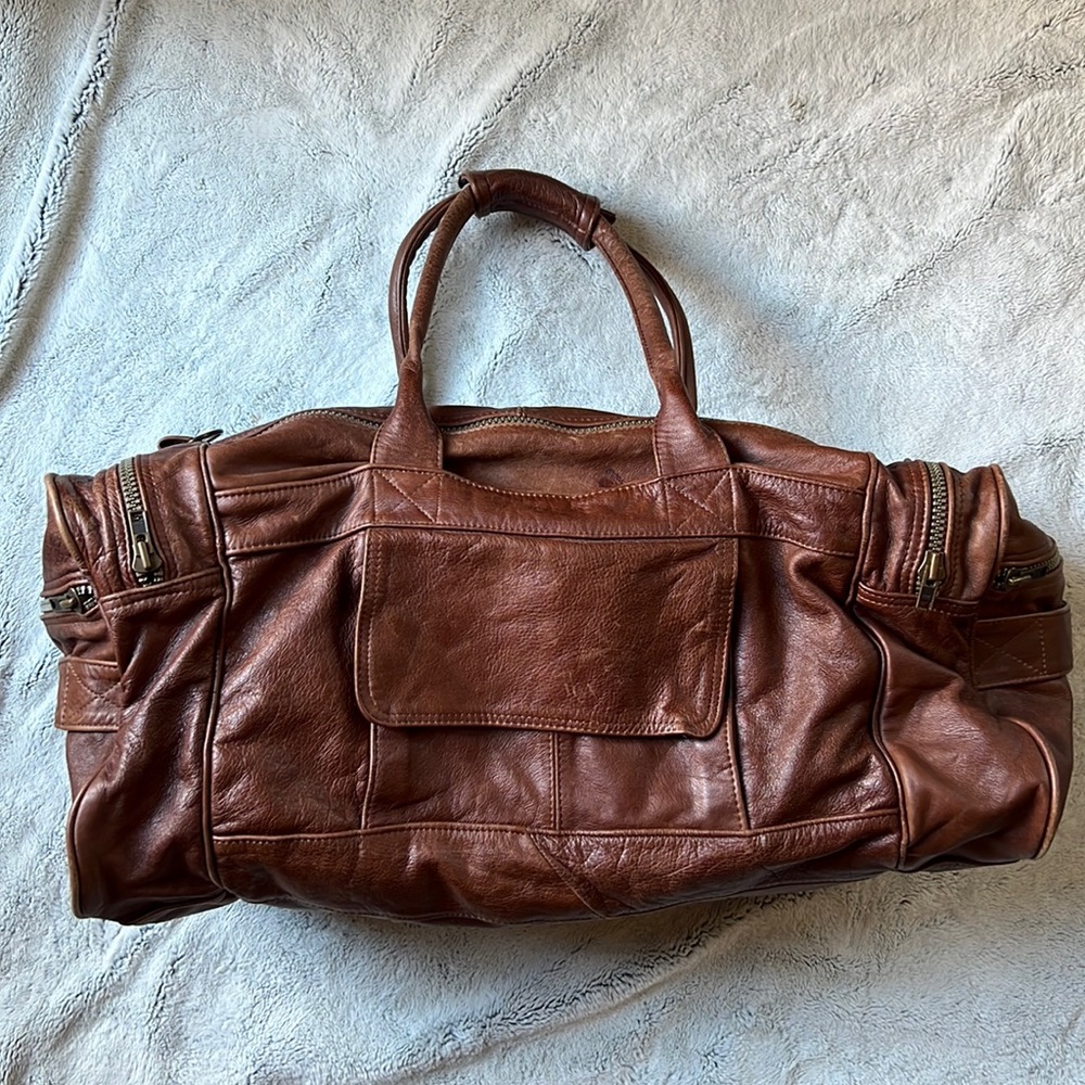 Large leather duffel bag